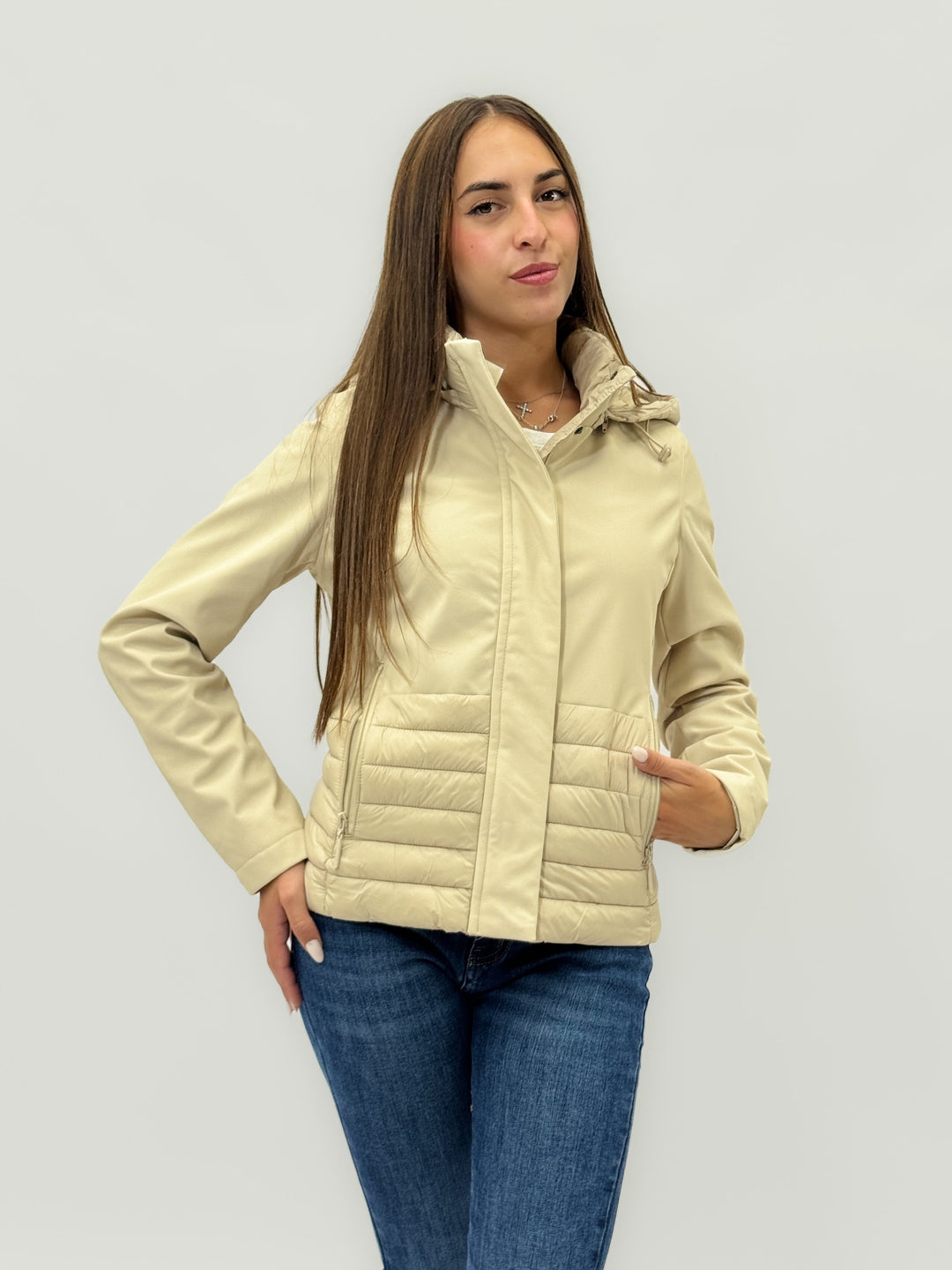 Blue Softshell™ Refined Puffer Jacket by Emma & Rose Cape Town, showing the fitted design and quilted puffer style.