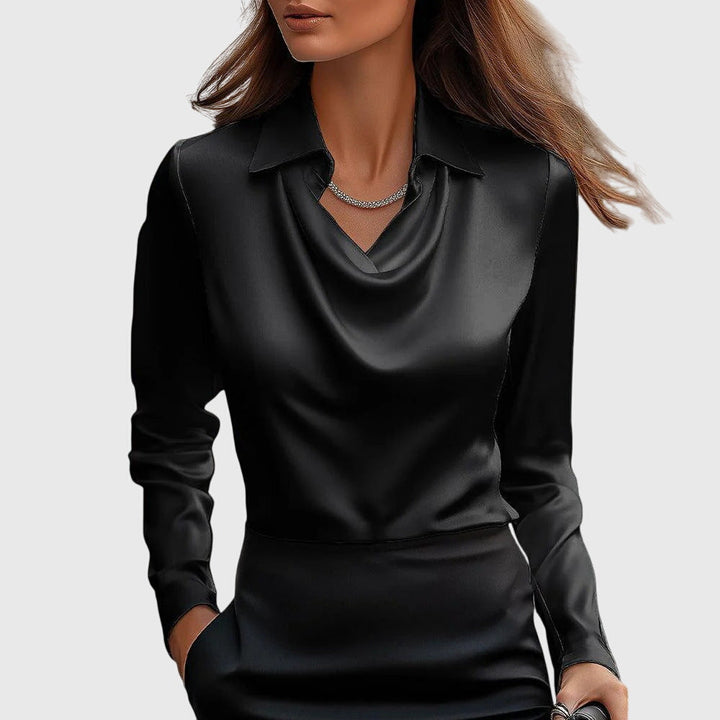 Gold Lize™ elegant blouse by Emma & Rose Cape Town, featuring a stylish design and lightweight fabric, shown on a model.