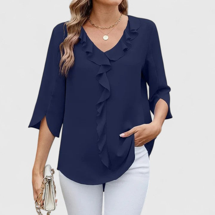Green Debby™ elegant blouse by Emma & Rose Cape Town, featuring a stylish, flowy design and subtle detailing.