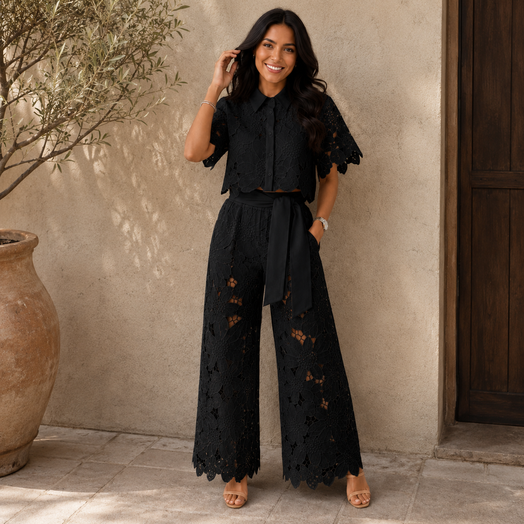 Green two-piece set by Emma & Rose Cape Town, featuring a stylish top and matching bottoms, perfect for casual wear.