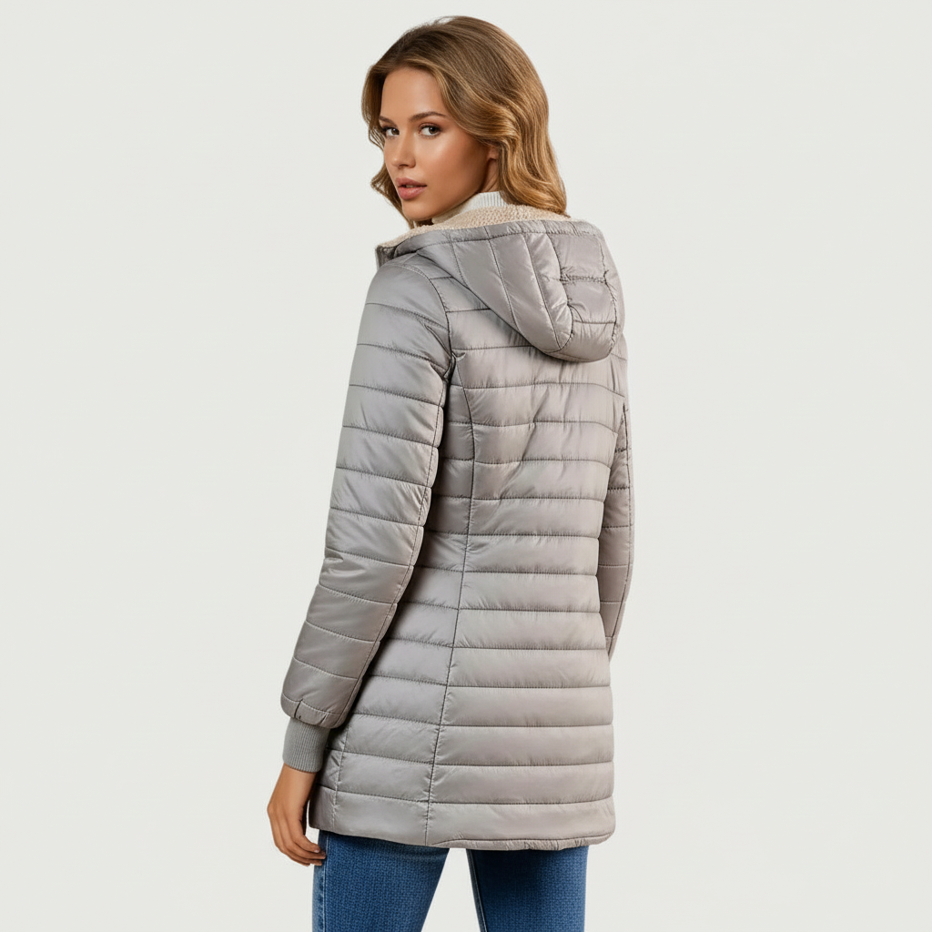 Emma & Rose Cape Town Vaelis™ elegant grey coat, stylish outerwear with tailored fit and sophisticated design.