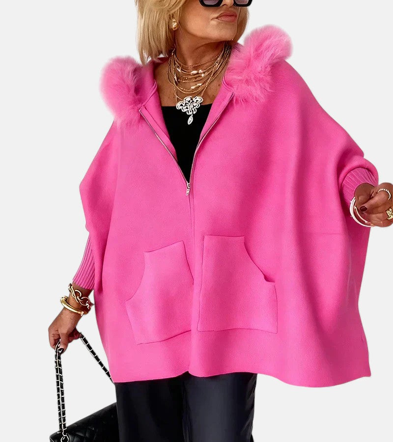 Pink Solvia™ hooded coat by Emma & Rose Cape Town, stylish and elegant jacket with a cozy hood and slim fit.