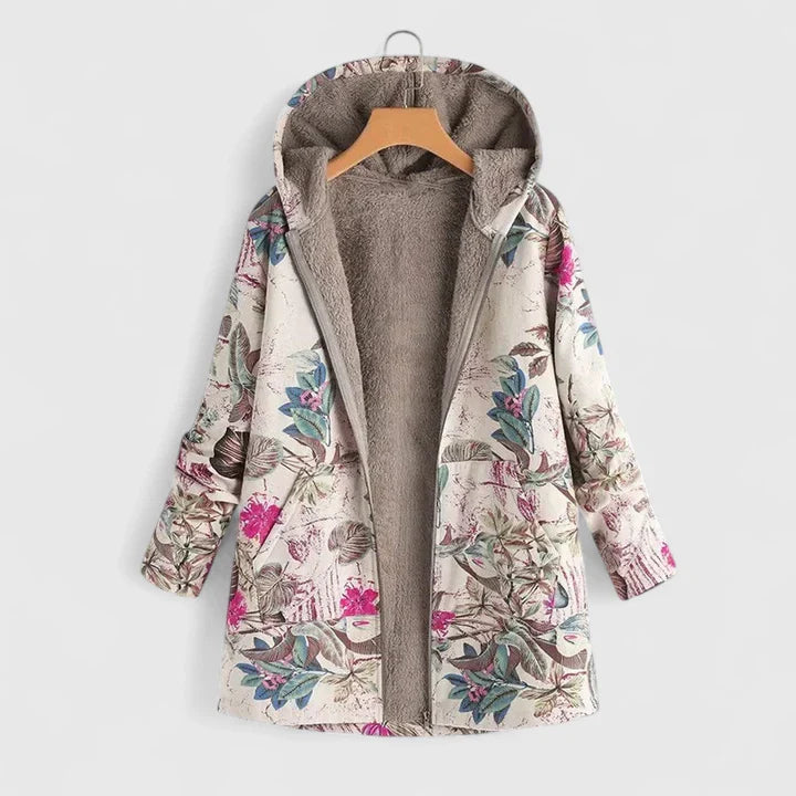 Beige and orange Florenziah Emma & Rose Cape Town comfortable jacket displayed on a hanger, showcasing casual style and soft fabric.