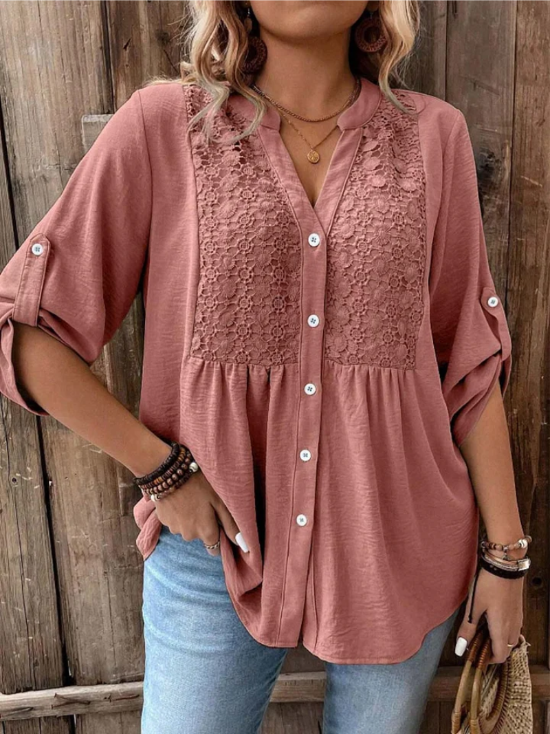 Noor™ V-neck blouse with buttons in size 5XL, featuring a stylish design by Emma & Rose Cape Town.