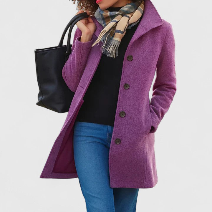 Emma & Rose Cape Town Scarlethia™ sophisticated khaki coat, stylish long outerwear with a tailored fit and elegant design.