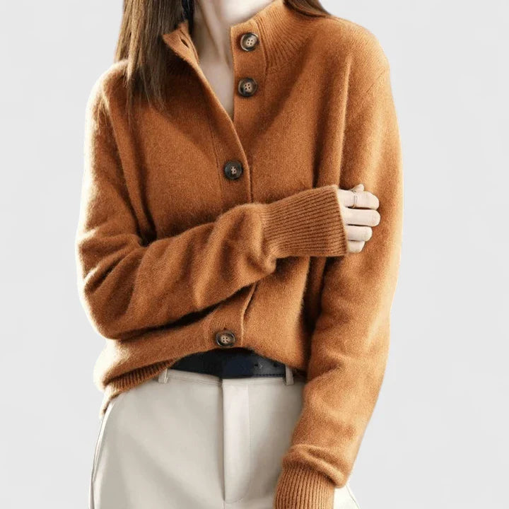 Beige Camaryllis™ Emma & Rose Cape Town elegant cardigan with a soft, lightweight maglia design and classic style.