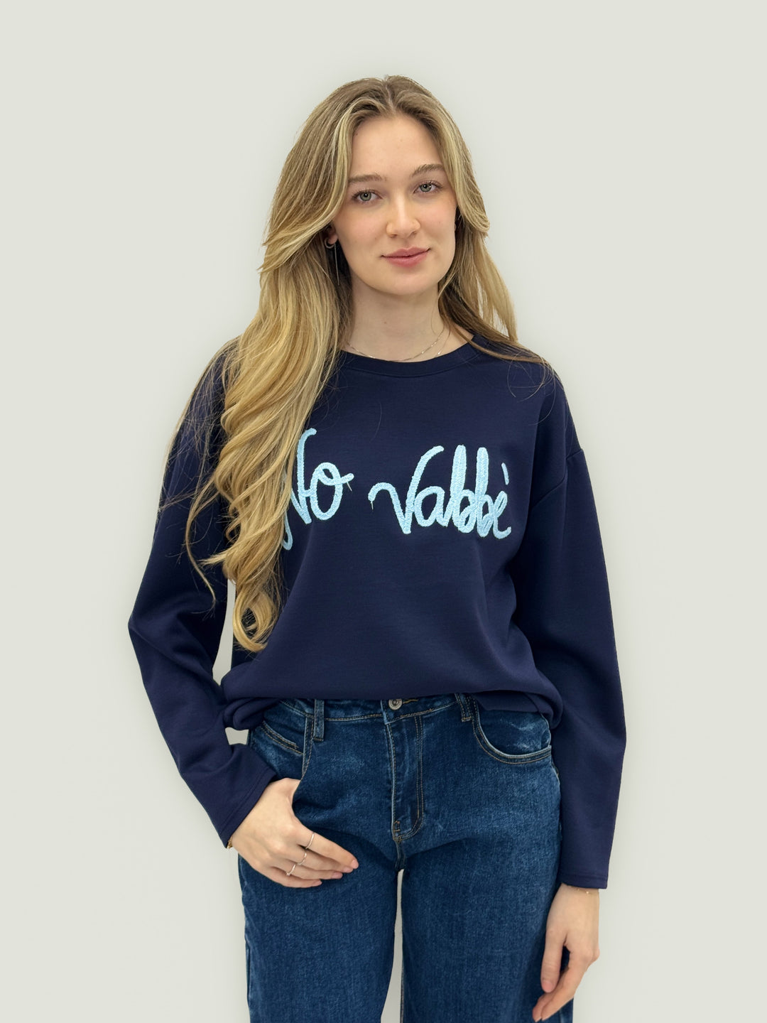 Black Noa™ sweatshirt by Emma & Rose Cape Town, casual maglieria with an ironic design, worn as a relaxed everyday top.