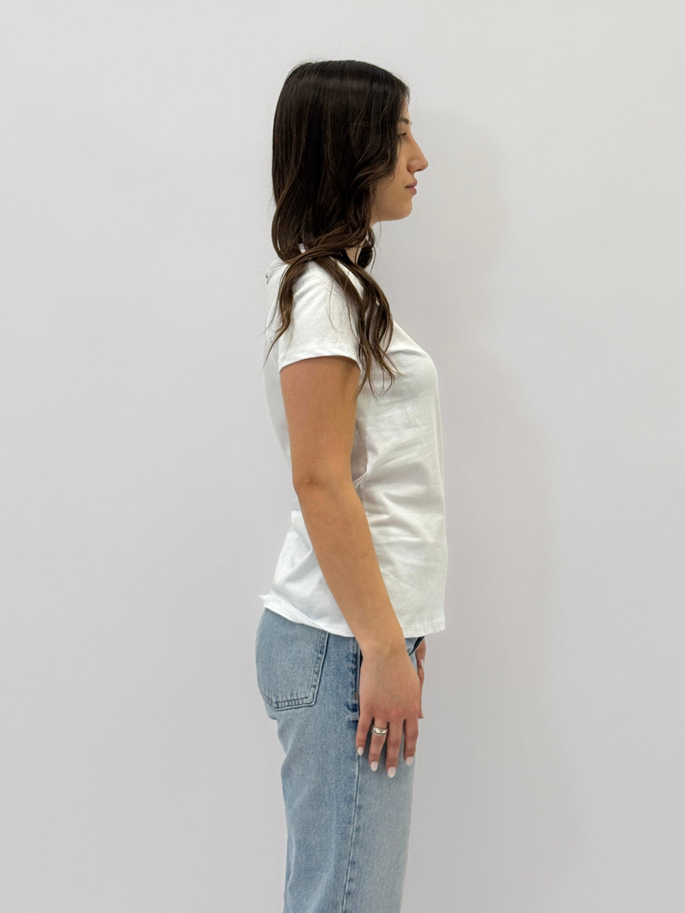 Annelie™ Emma & Rose Cape Town T-shirt with "But Me?" text, casual knit maglieria in soft fabric, shown front view.