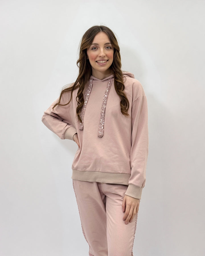 Light blue Karla sweatshirt by Emma & Rose Cape Town featuring soft luxurious fabrics and subtle sequin accents.