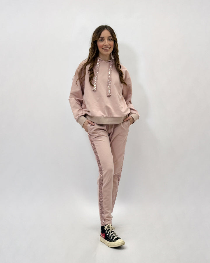 Light blue Karla sweatshirt by Emma & Rose Cape Town featuring soft luxurious fabrics and sequin embellishments.