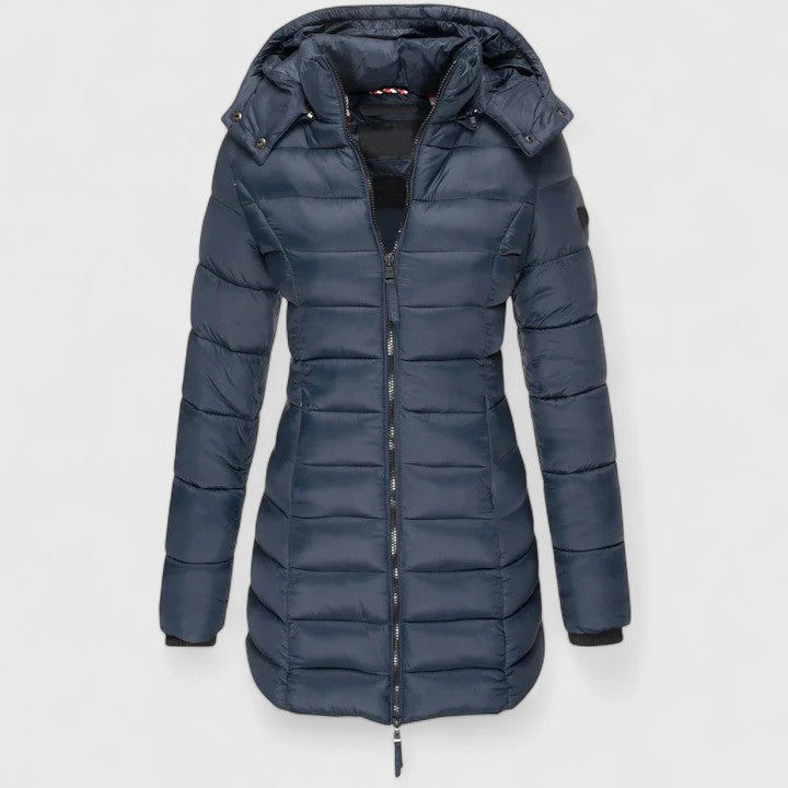 Emma & Rose Cape Town Lewis navy blue comfortable coat, shown in a relaxed fit with a cozy collar and stylish design.