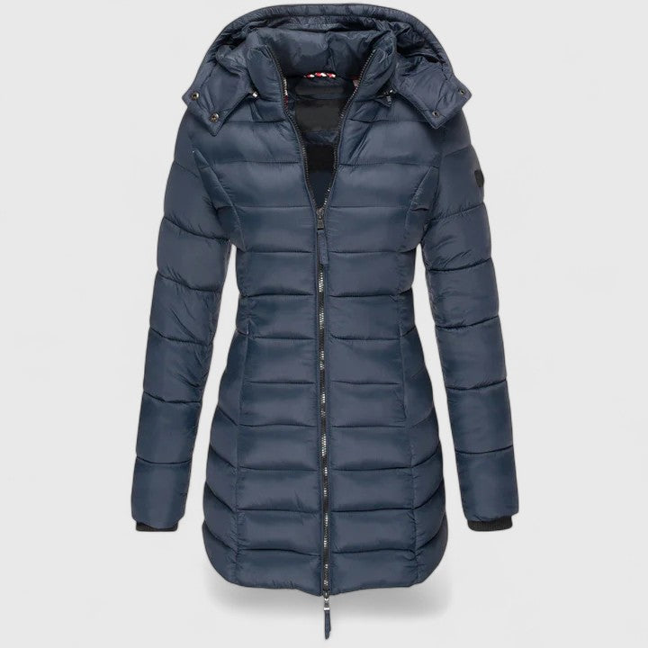 Navy blue Lewis™ comfortable coat by Emma & Rose Cape Town, showcasing a cozy, stylish outerwear design with a tailored fit.