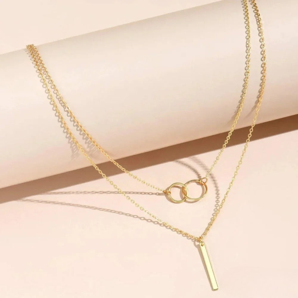 Emma & Rose Cape Town Retro Double Circle Pendant Necklace with layered silver-tone circles on a delicate chain