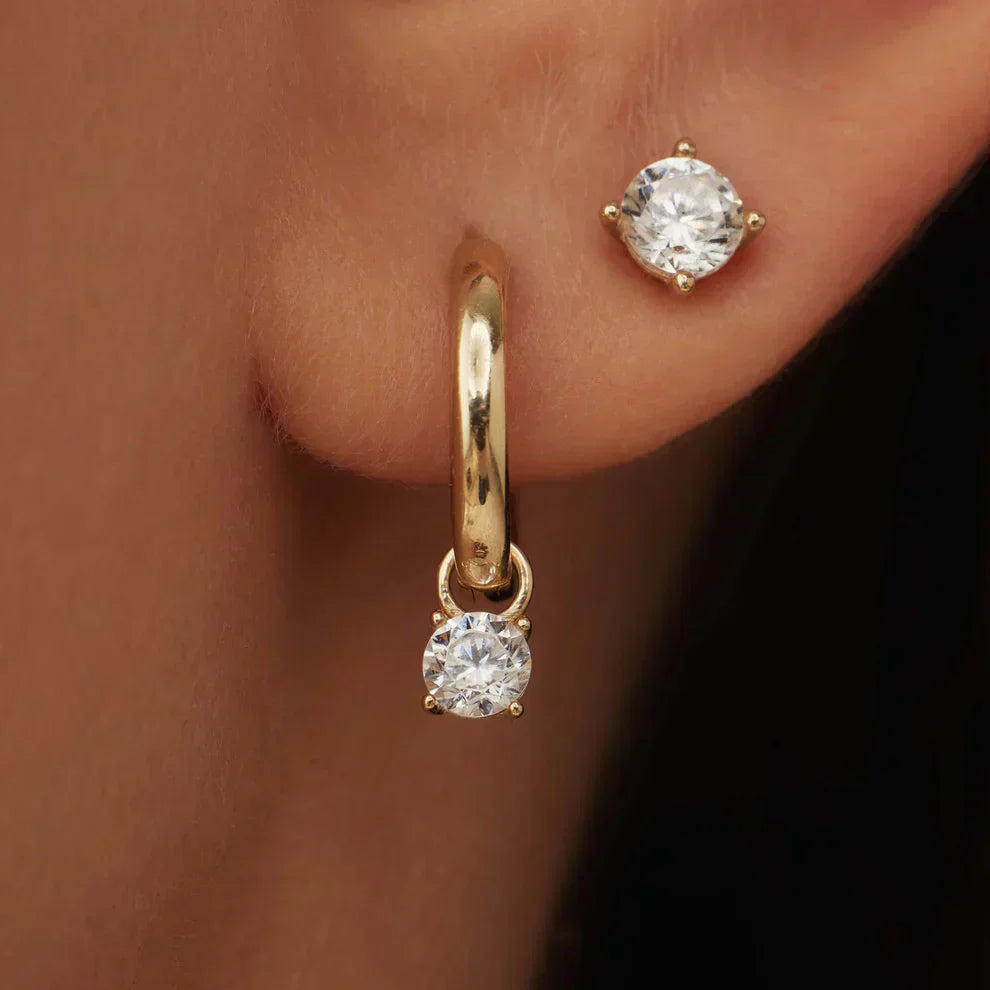 Gold hoop earring with moonbeam stone detail from Emma & Rose Cape Town's Amarissea collection