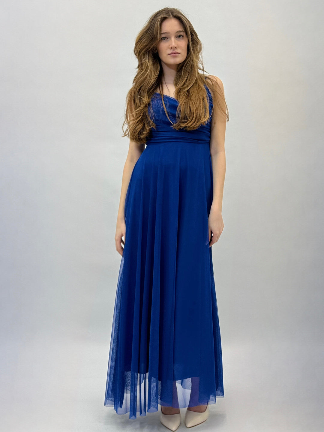 Emma & Rose Cape Town Allegra™ flowing red dress with lightweight fabric and elegant design, shown on a model.