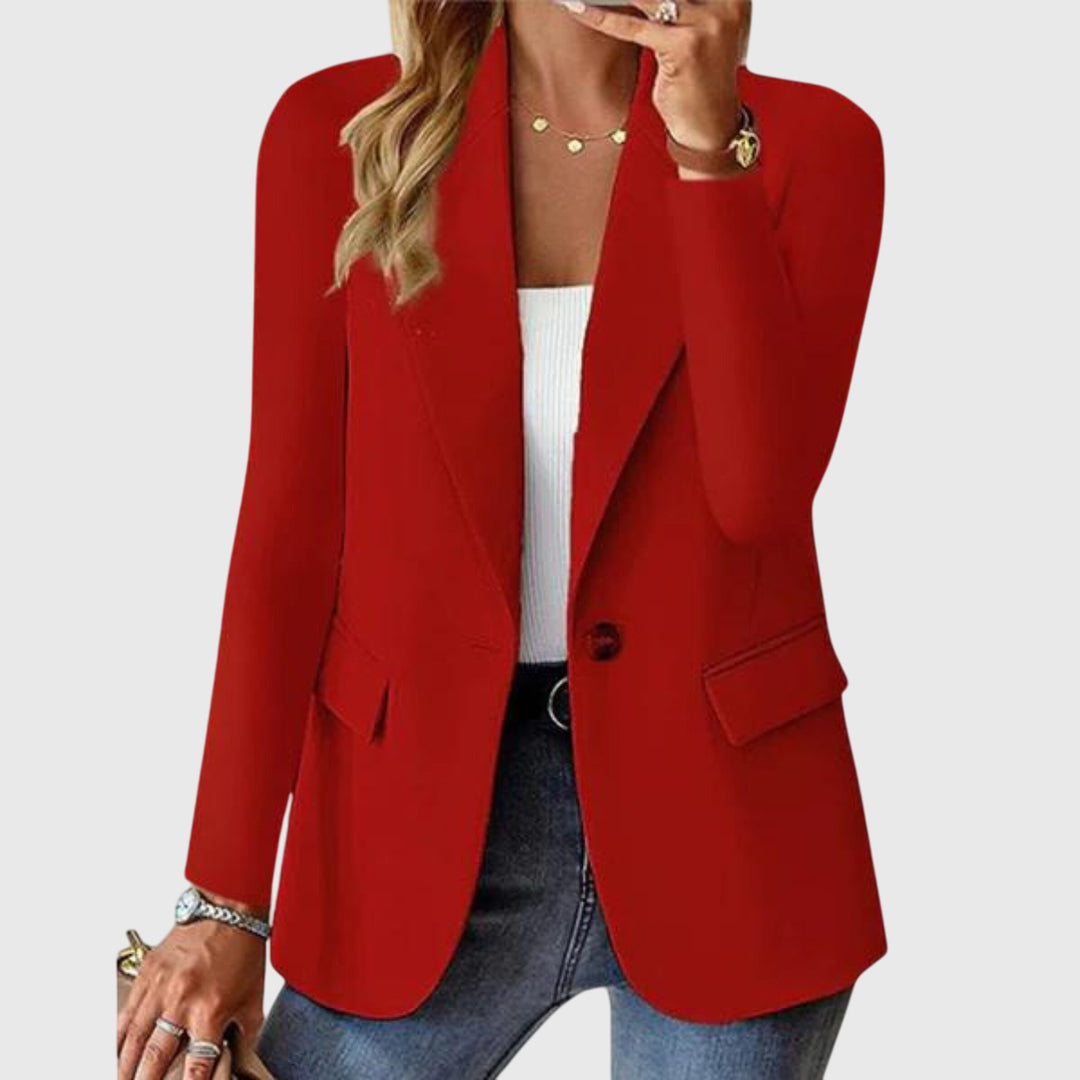 Red Harper™ formal blazer by Emma & Rose Cape Town, tailored fit with lapel collar and button closure, displayed on a mannequin.