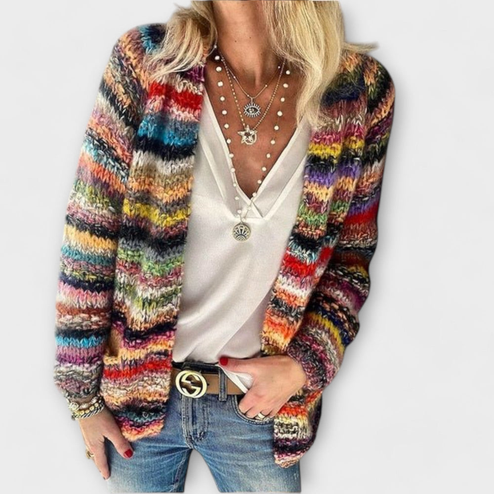 Red Kaliyzza™ comfortable cardigan by Emma & Rose Cape Town, cozy knit fabric, long sleeves, and classic open front design.