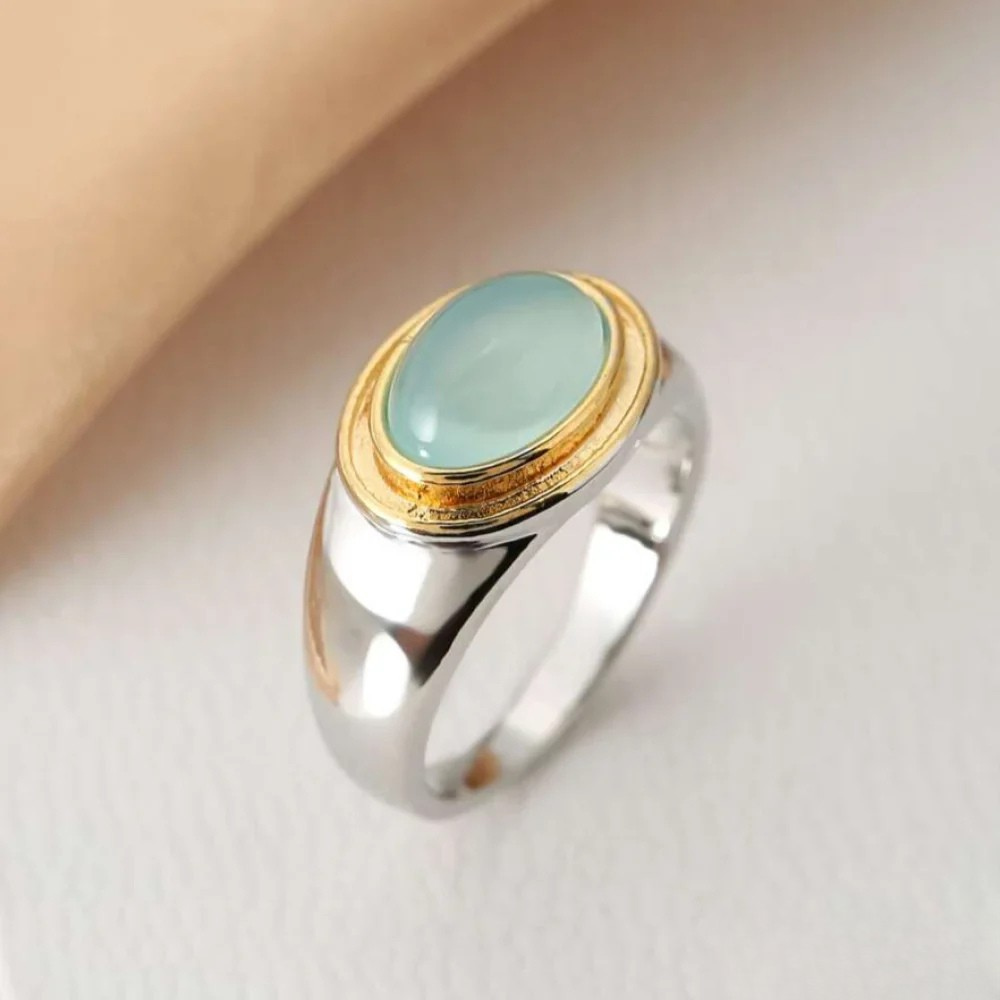 Retro™ green moonstone ring by Emma & Rose Cape Town featuring a polished gemstone set in a vintage-style silver band.