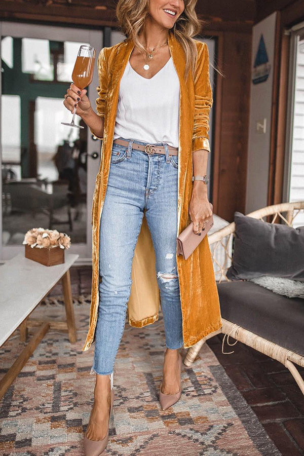 Emma & Rose Cape Town Paya Kimono Coat, gold-colored top with flowing sleeves and elegant design.