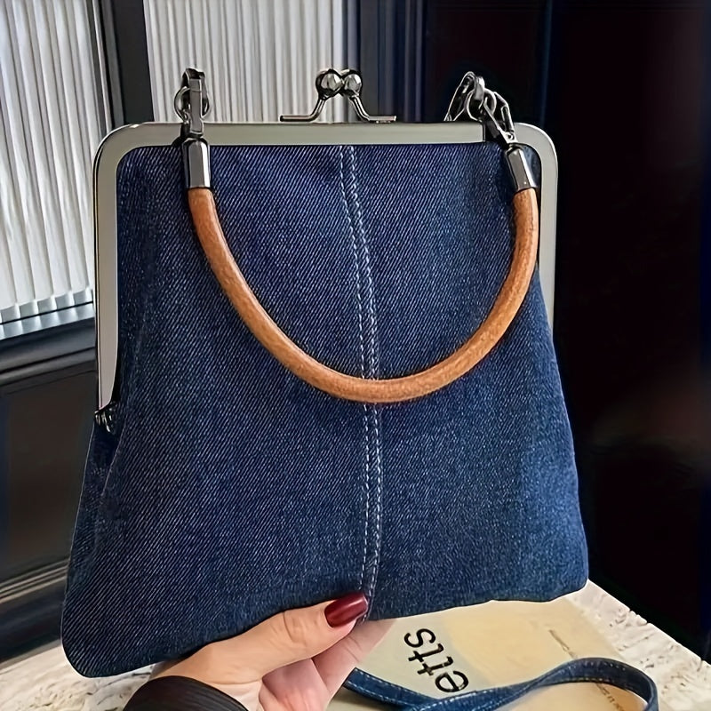 Indigo denim shoulder bag for women by Emma & Rose Cape Town, stylish accessory with adjustable strap and spacious interior.