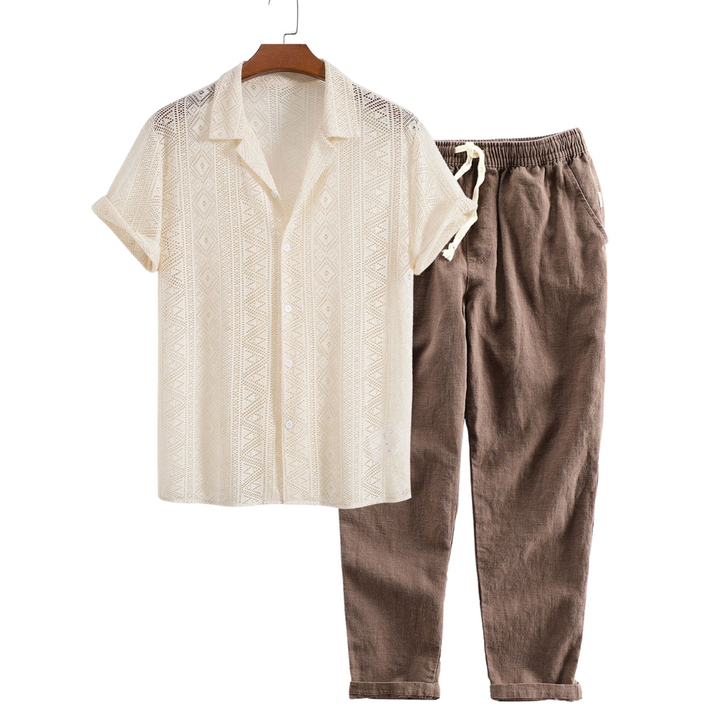 Emma & Rose Manhattan Joost™ short-sleeved polo set in coffee color for men, featuring a classic collar and button-front design.