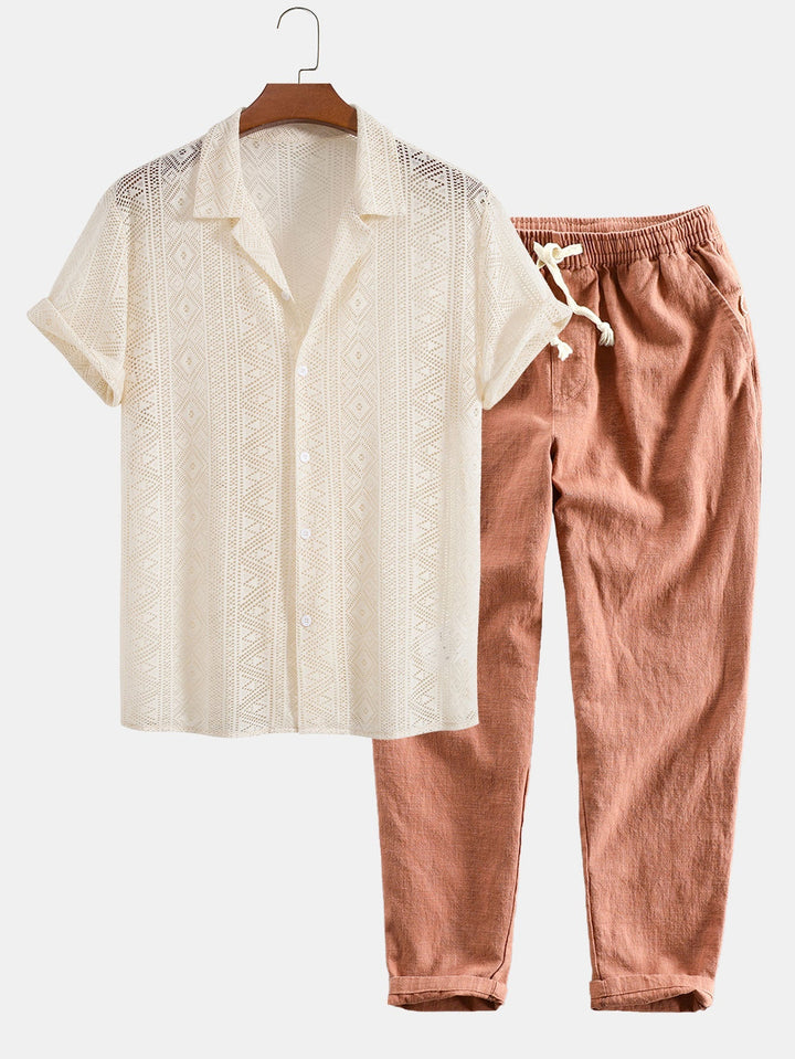 Emma & Rose Manhattan Joost™ short-sleeved polo set for men, coffee-colored with collar and button closure, stylish and comfortable.