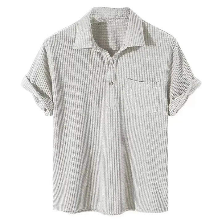Khaki men's casual summer shirt from Emma & Rose Manhattan's Andries™ collection, featuring a relaxed fit and lightweight fabric.