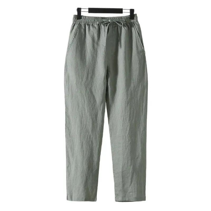 Beige Curtis™ Fez Pantalon by Emma & Rose Manhattan featuring tailored fit and classic design, shown on a model.