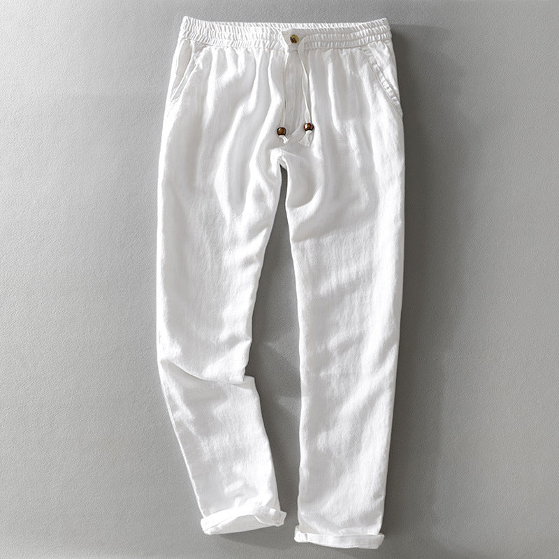 Light blue Shane™ casual lightweight men's pants by Emma & Rose Manhattan, displayed flat showing fit and fabric details.
