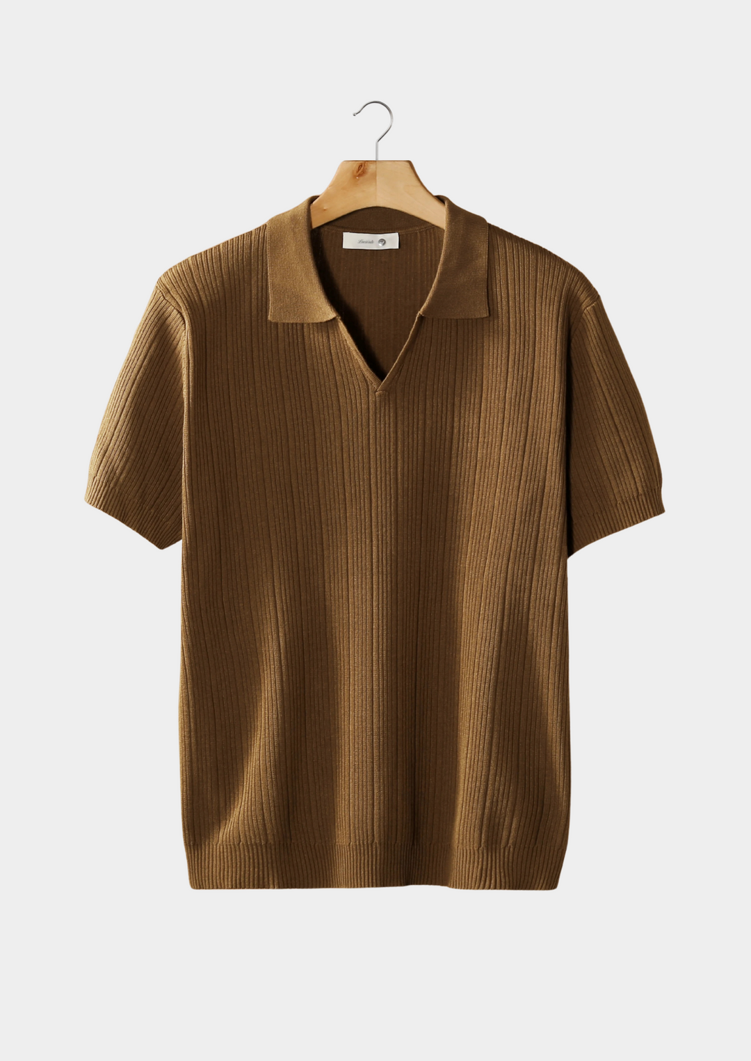 Navy Bram™ open collar ribbed polo shirt by Emma & Rose Manhattan displayed on a white background.