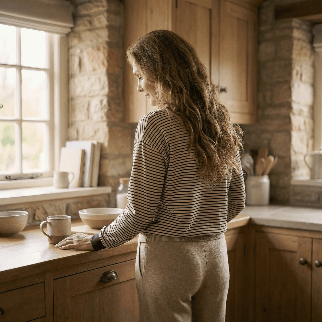 Emma & Rose Manhattan Chloe™ slouchy long sleeve tee in soft fabric, shown on a hanger with a relaxed fit and casual style.