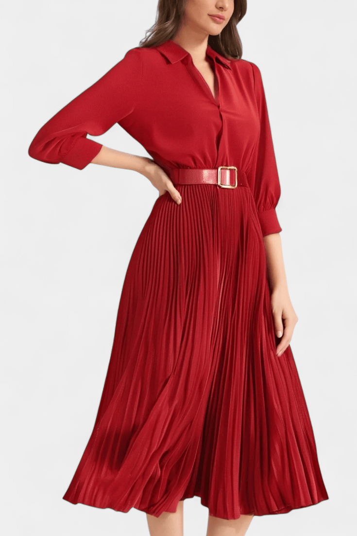 Michelle™ Midi Belted Dress by Emma & Rose Durban, showcasing a stylish belted midi dress with a fitted waist and elegant design.