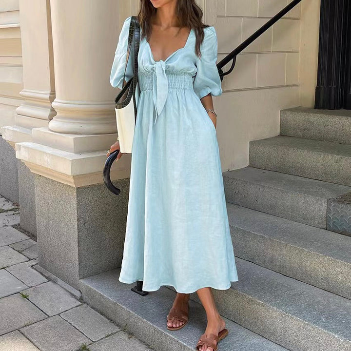 Alorica - Vintage-inspired midi dress with puff sleeves