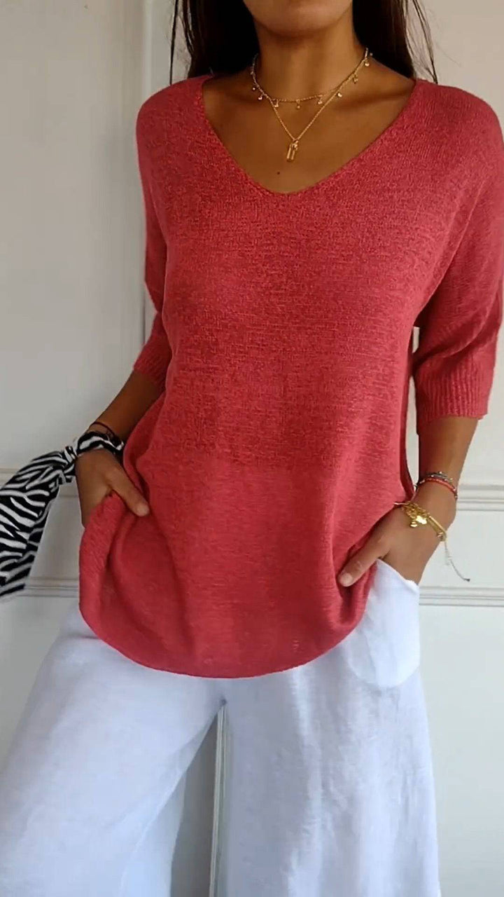 Emma & Rose Durban Jill™ timeless V-neck top in soft fabric, featuring a classic V-neck design and stylish fit.
