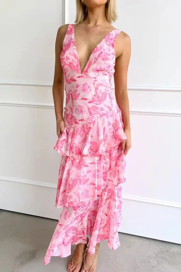 Ilduara | Women's Maxi Dress with Floral Print and Ruffles