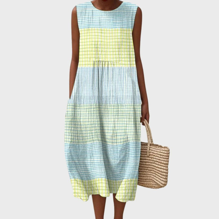 Phoebe | Midi Dress Sleeveless Linen Tiered Casual Plaid