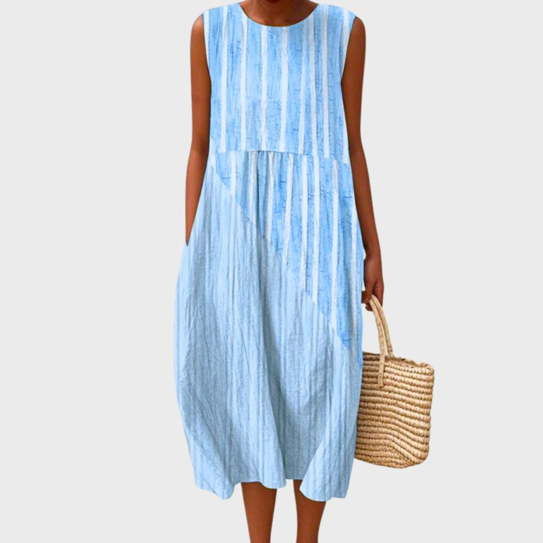 Phoebe | Midi Dress Sleeveless Linen Tiered Casual Plaid