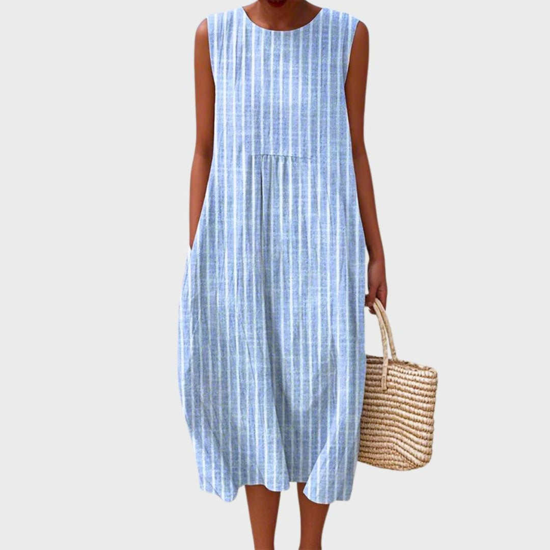 Phoebe | Midi Dress Sleeveless Linen Tiered Casual Plaid