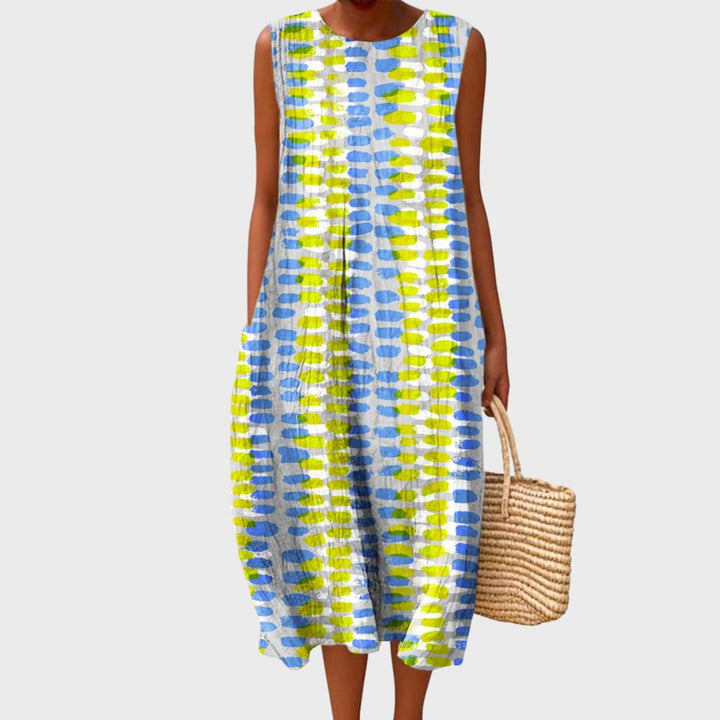 Phoebe | Midi Dress Sleeveless Linen Tiered Casual Plaid
