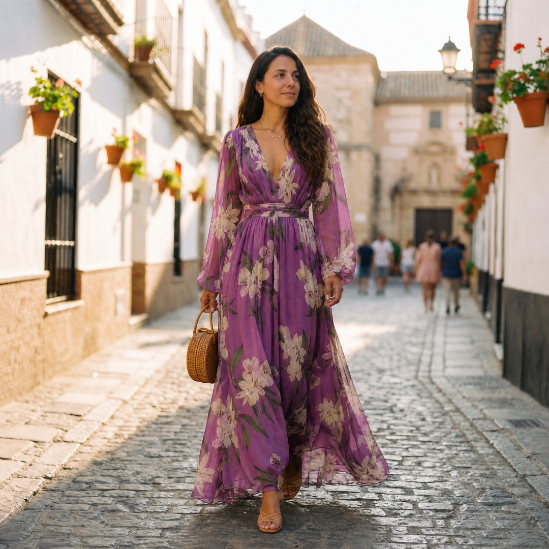 Elena | Women's Floral Maxi Dress with V-Neck and Comfortable Design