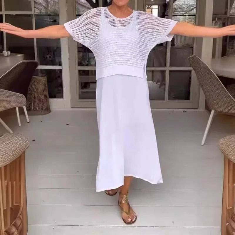 Emma & Rose Manhattan Alma™ Dress Perforated Top in white, featuring a stylish, sleeveless design with intricate perforations.