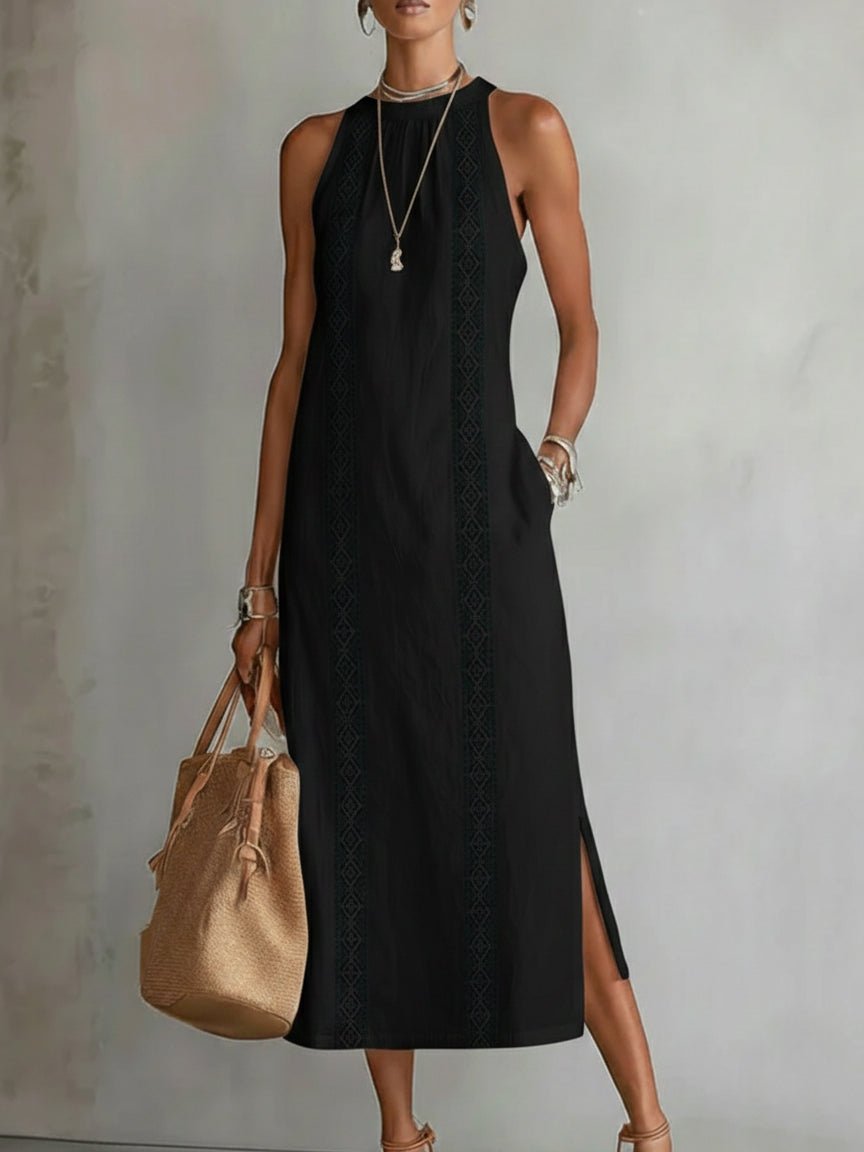 Ava | Women's Embroidered Sleeveless Round-Neck Midi Dress