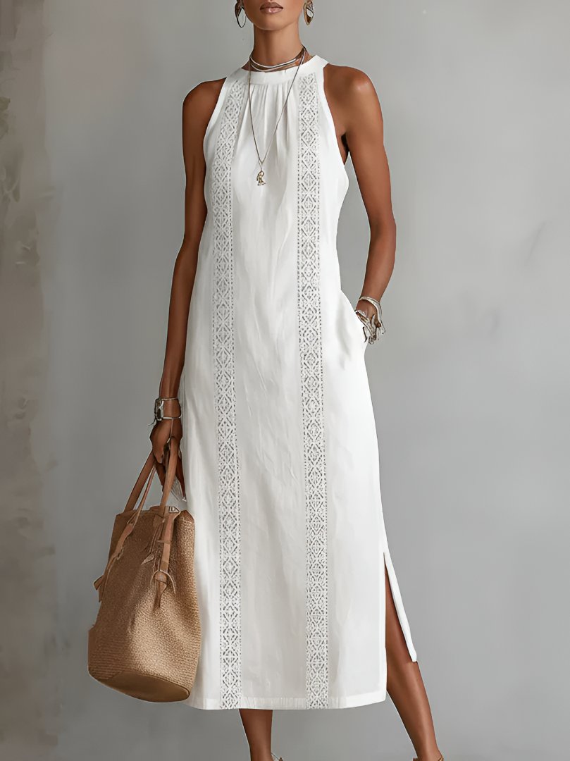 Ava | Women's Embroidered Sleeveless Round-Neck Midi Dress