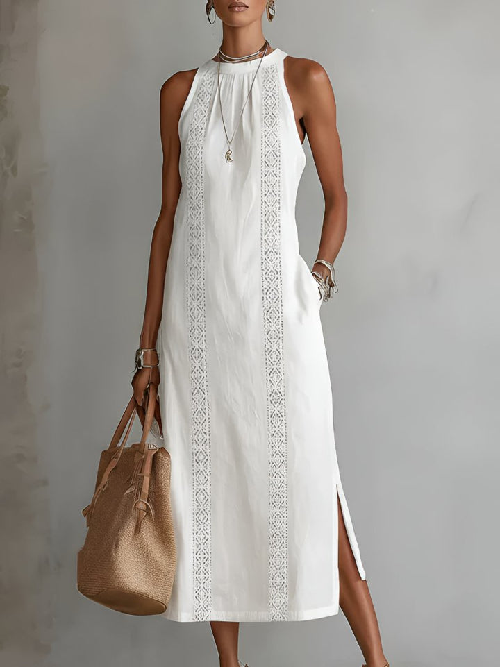 Ava | Women's Embroidered Sleeveless Round-Neck Midi Dress