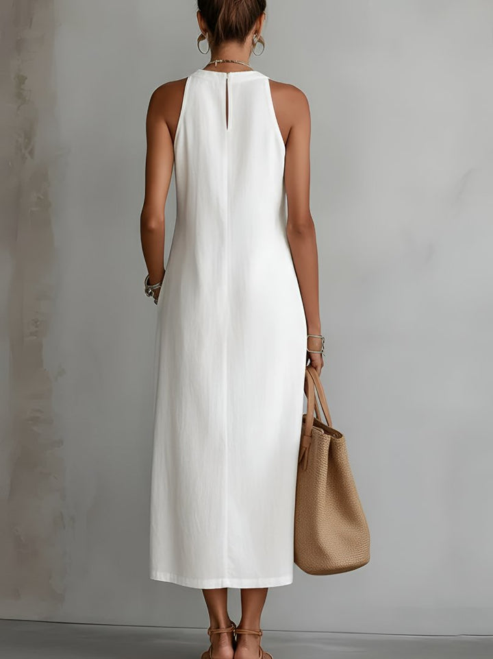 Ava | Women's Embroidered Sleeveless Round-Neck Midi Dress