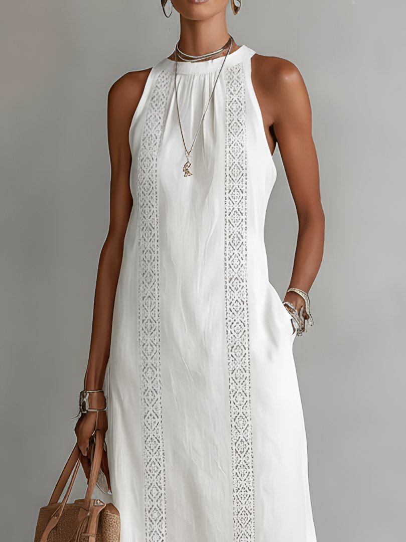 Ava | Women's Embroidered Sleeveless Round-Neck Midi Dress