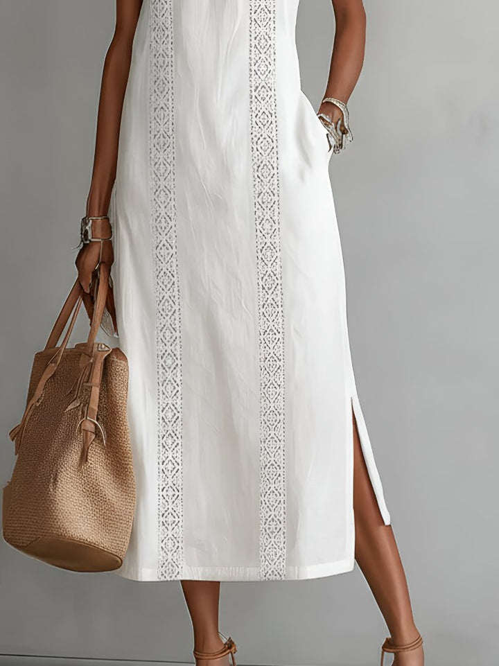 Ava | Women's Embroidered Sleeveless Round-Neck Midi Dress