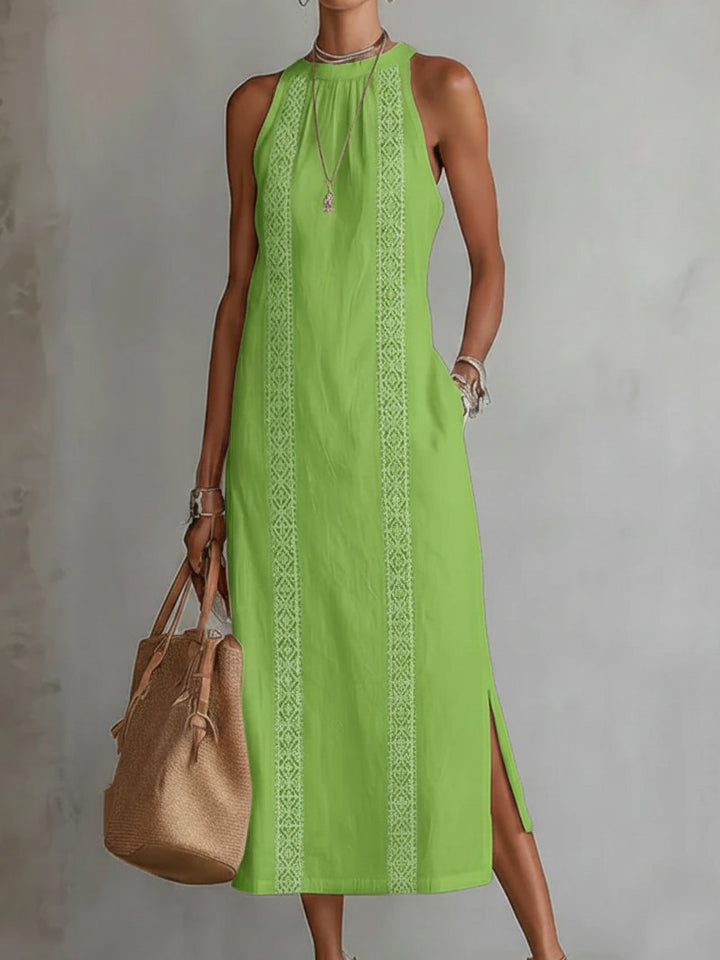 Ava | Women's Embroidered Sleeveless Round-Neck Midi Dress