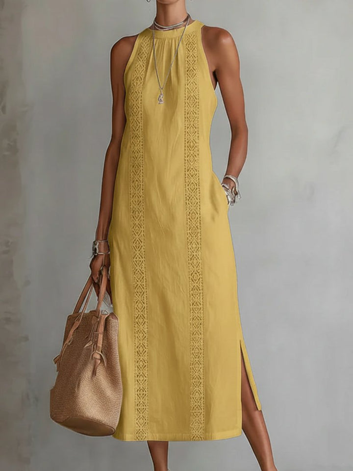 Ava | Women's Embroidered Sleeveless Round-Neck Midi Dress