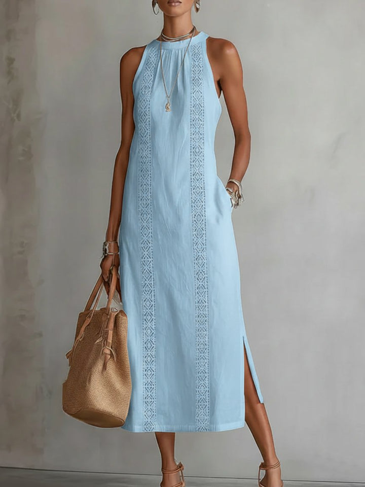 Ava | Women's Embroidered Sleeveless Round-Neck Midi Dress